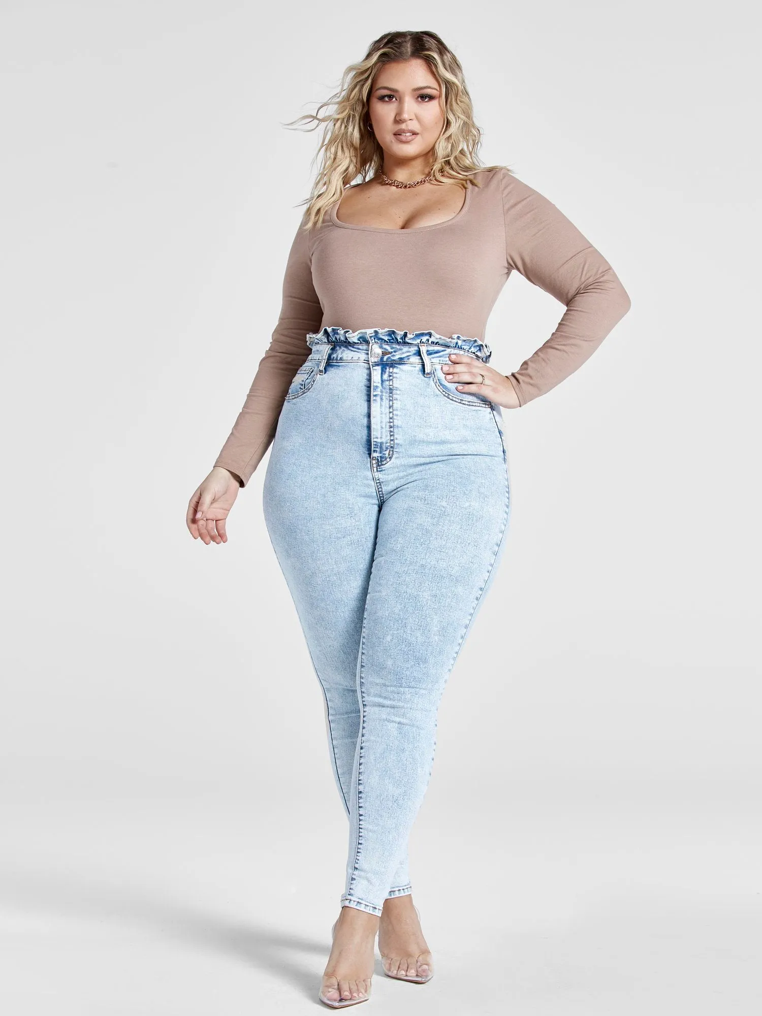 Ultra High Rise Ruffle Waist Skinny Jeans