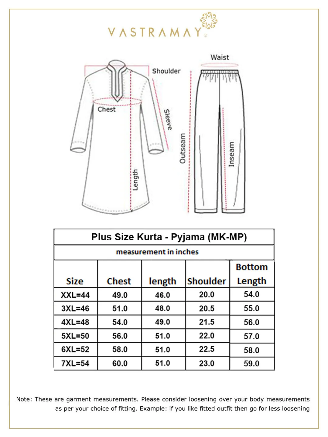 VASTRAMAY Men's Plus Size Cream Cotton Blend Printed Kurta and Solid Pyjama Set