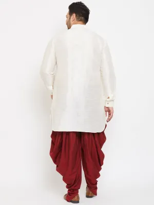 VASTRAMAY Men's Plus Size Cream Silk Blend Curved Kurta Dhoti Set