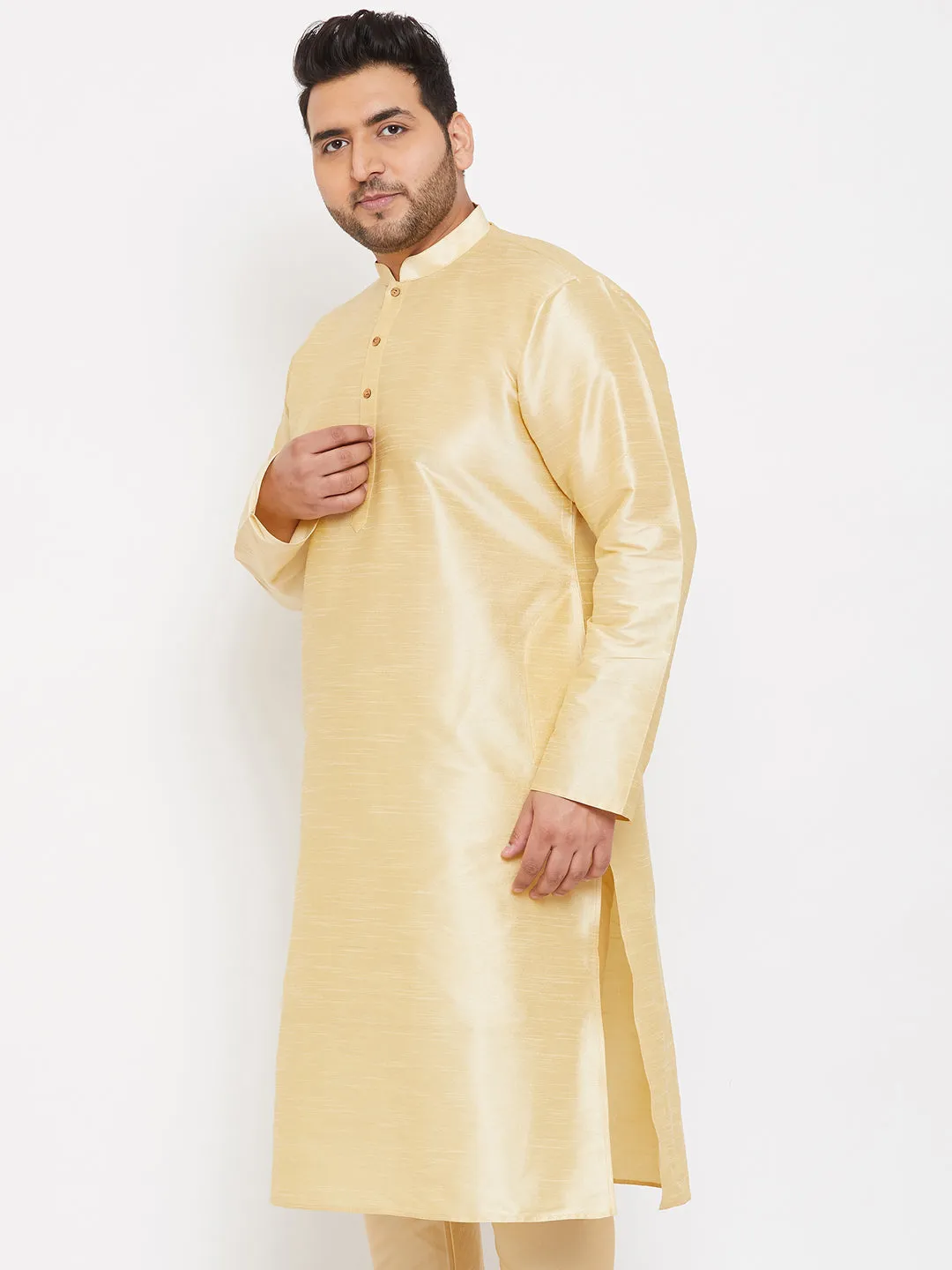 VASTRAMAY Men's Plus Size Gold Silk Blend Kurta