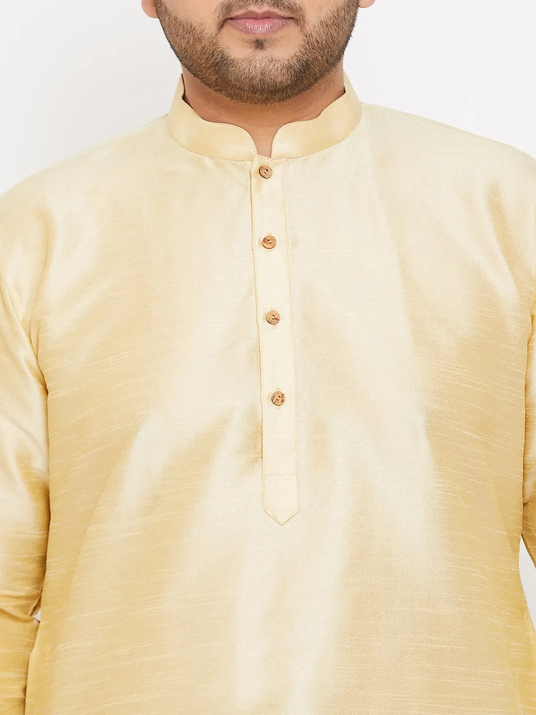 VASTRAMAY Men's Plus Size Gold Silk Blend Kurta