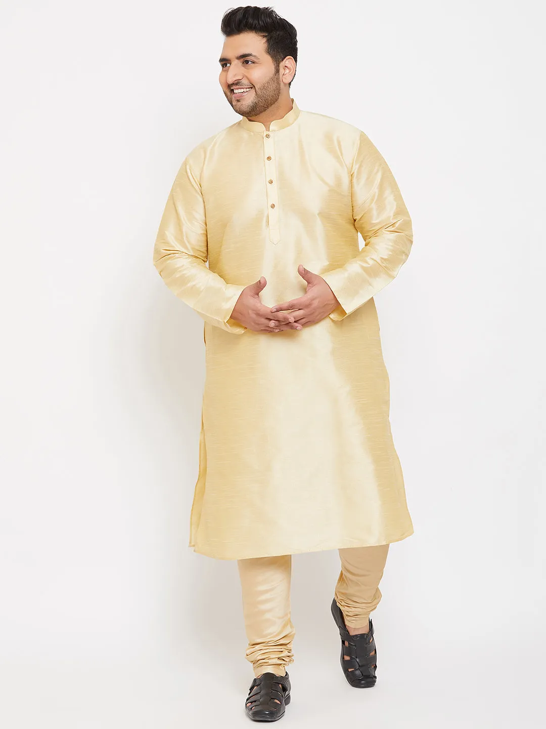 VASTRAMAY Men's Plus Size Gold Silk Blend Kurta