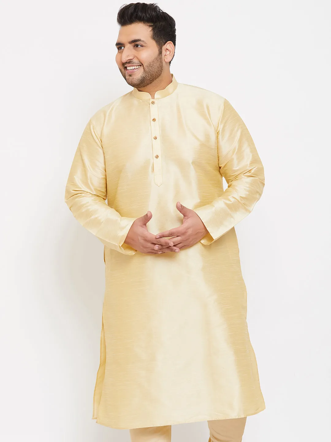 VASTRAMAY Men's Plus Size Gold Silk Blend Kurta