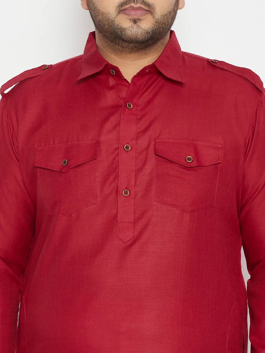 VASTRAMAY Men's Plus Size Maroon Cotton Blend Pathani Kurta