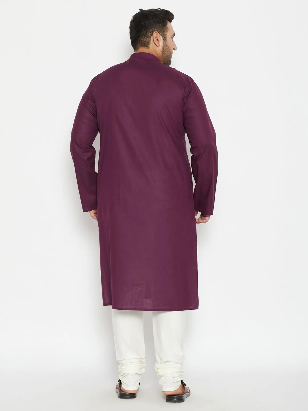 VASTRAMAY Men's Plus Size Purple And Cream Cotton Blend Kurta Pyjama Set