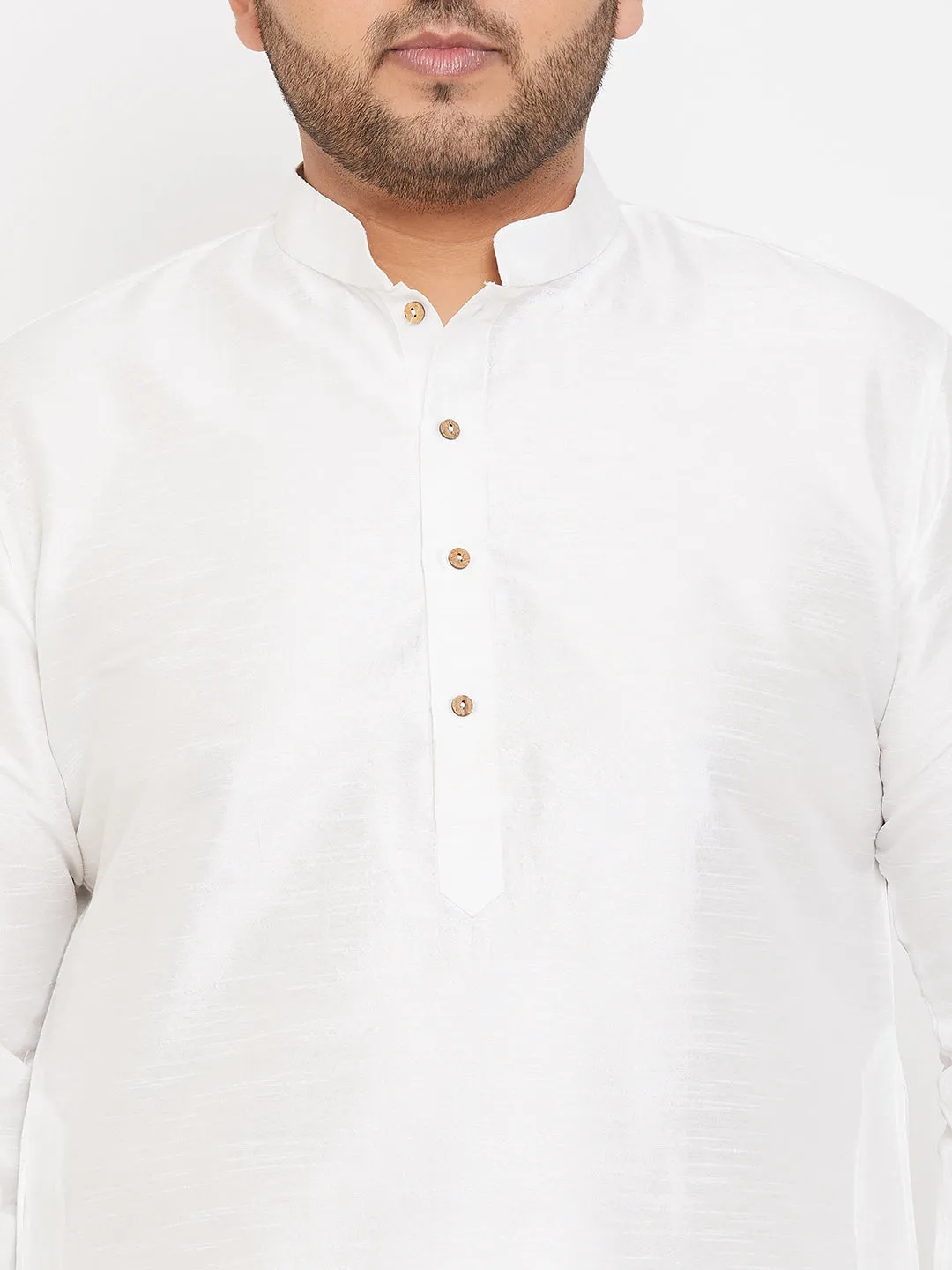 VASTRAMAY Men's Plus Size White Silk Blend Kurta