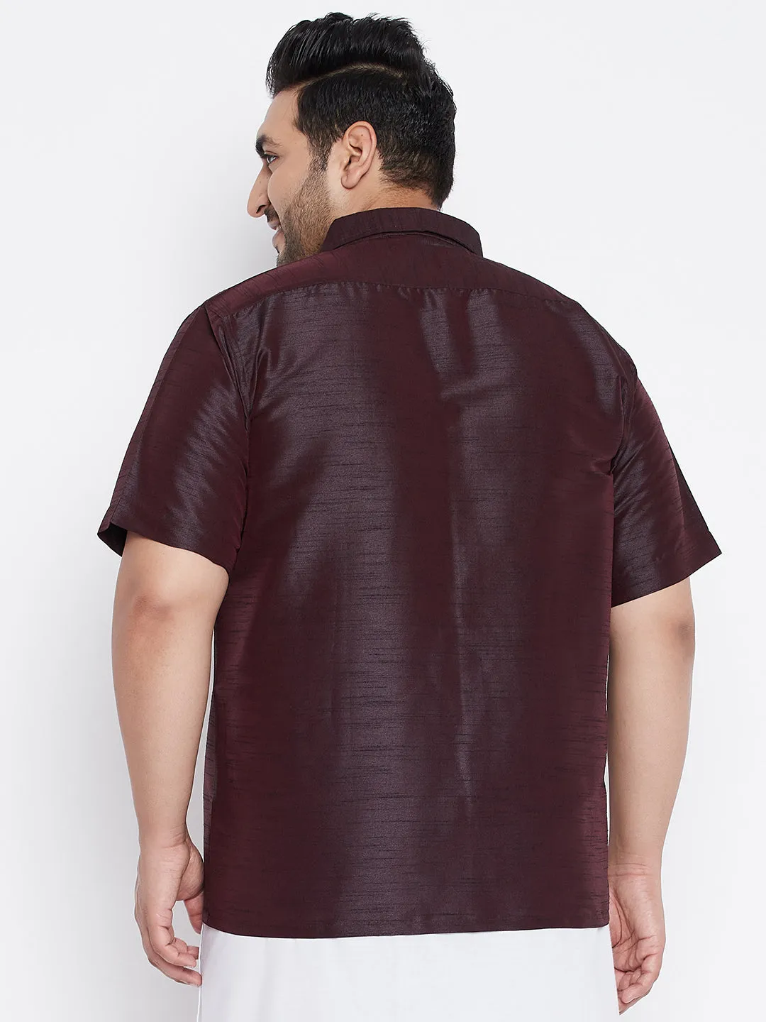 VASTRAMAY Men's Plus Size Wine Silk Blend Ethnic Shirt