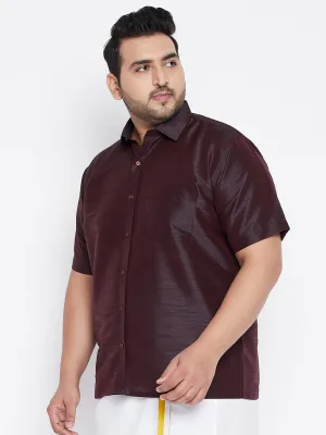 VASTRAMAY Men's Plus Size Wine Silk Blend Ethnic Shirt