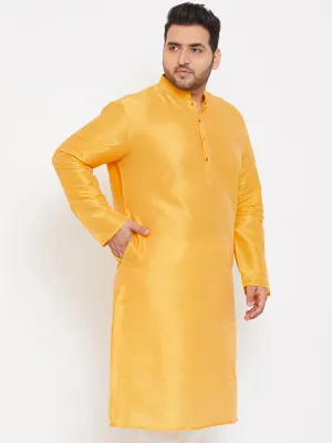 VASTRAMAY Men's Plus Size Yellow Silk Blend Kurta