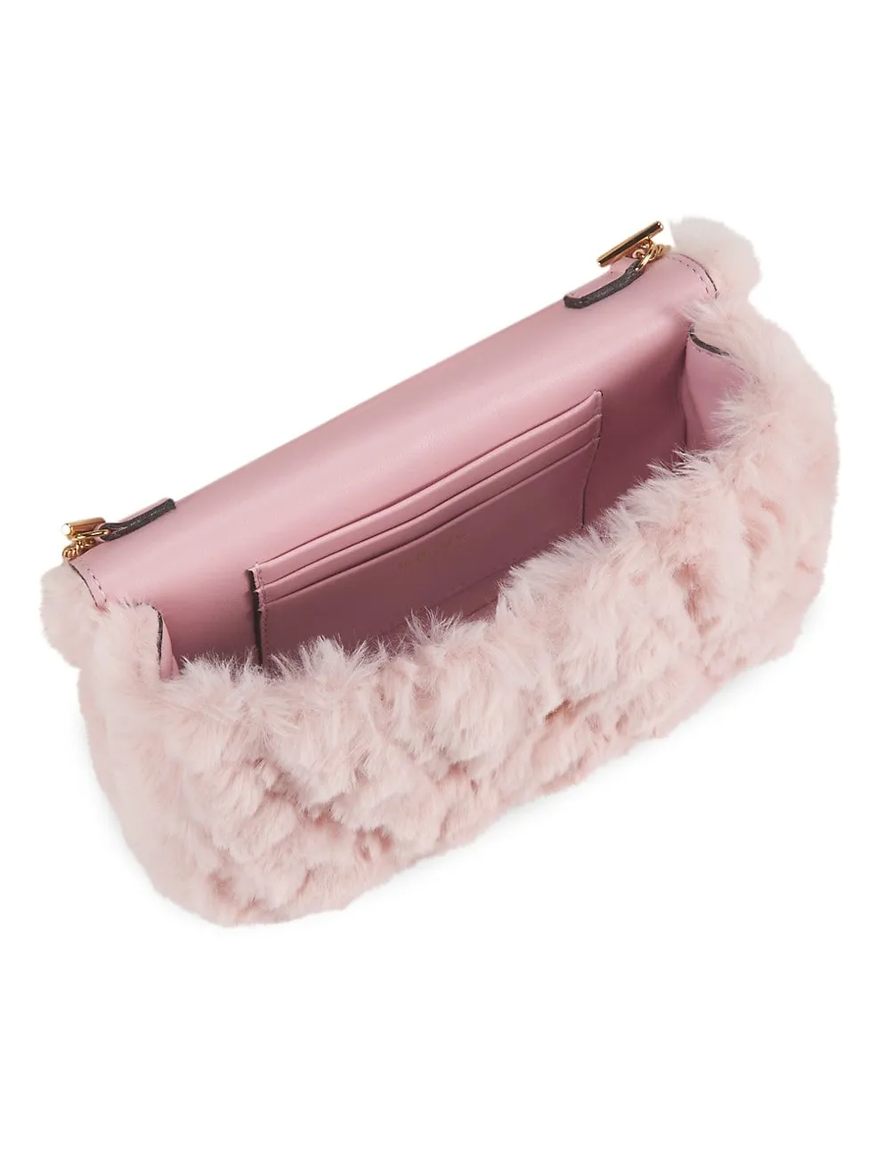 VERSACE MINI VIRTUS FAUX FUR SHOULDER BAG PINK