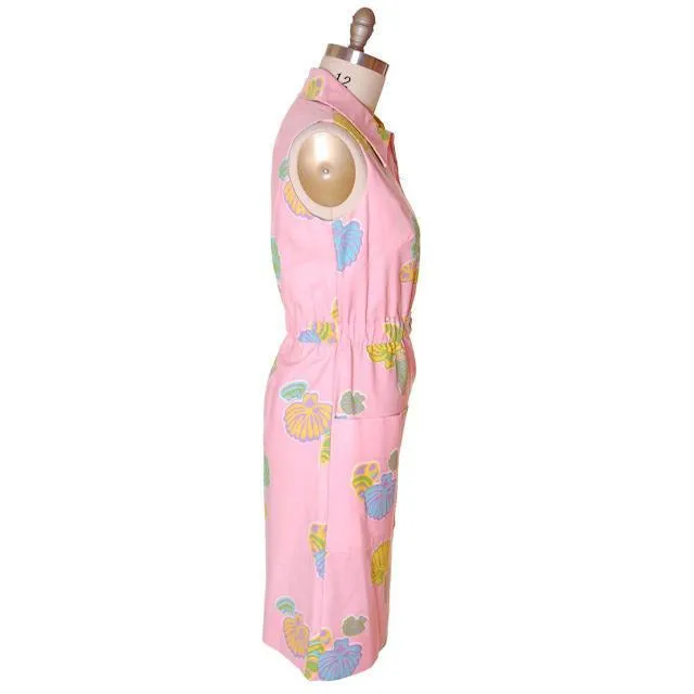 Vintage Pink Swirl Dress Sea Shell Pattern Concept 70s 40-34-43