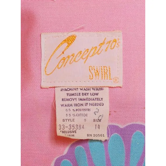 Vintage Pink Swirl Dress Sea Shell Pattern Concept 70s 40-34-43