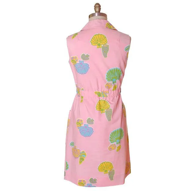 Vintage Pink Swirl Dress Sea Shell Pattern Concept 70s 40-34-43