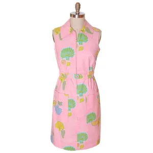 Vintage Pink Swirl Dress Sea Shell Pattern Concept 70s 40-34-43