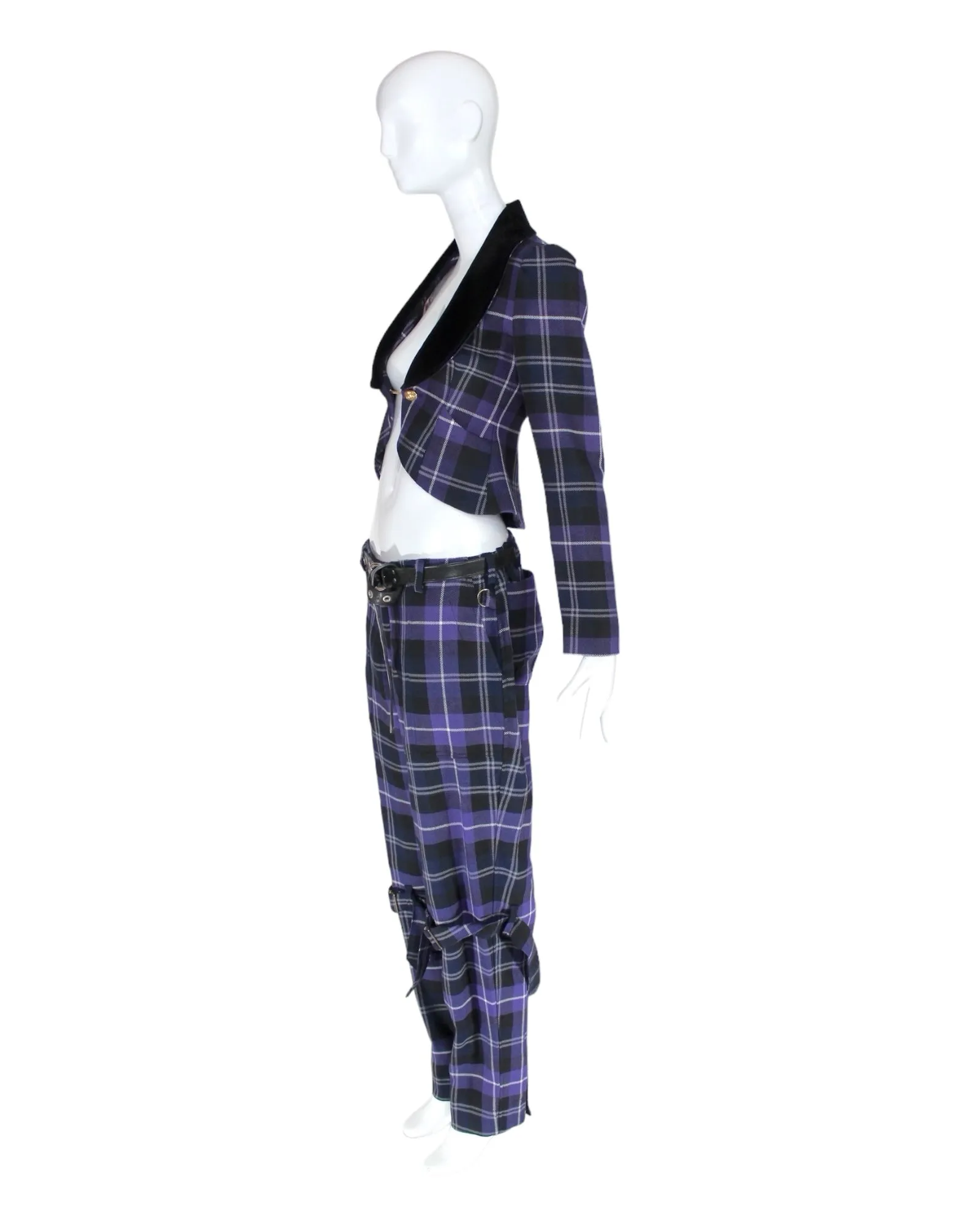 Vivienne Westwood MacPoiret Purple Tartan Blazer with Chain, 'On Liberty', AW94, 10 UK