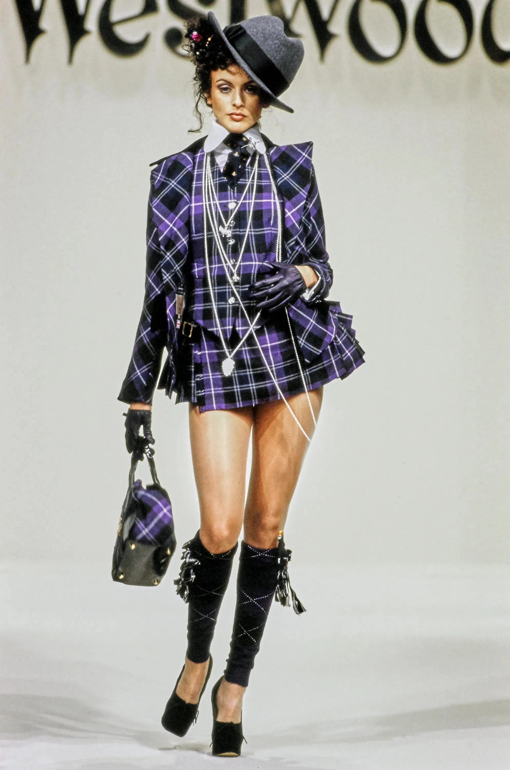 Vivienne Westwood MacPoiret Purple Tartan Blazer with Chain, 'On Liberty', AW94, 10 UK