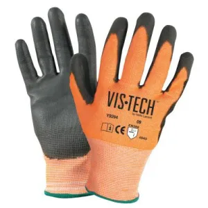 Wells Lamont Vis-Tech Cut-Resistant Gloves with Polyurethane Coated Palm, Large, Orange/Black, Y9294L