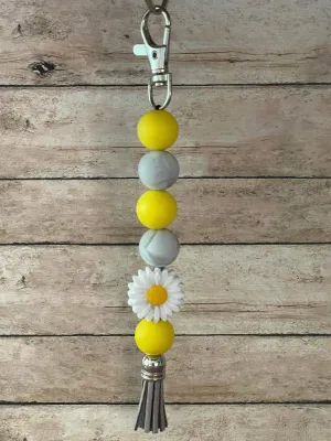 White Daisy Silicone Keychain