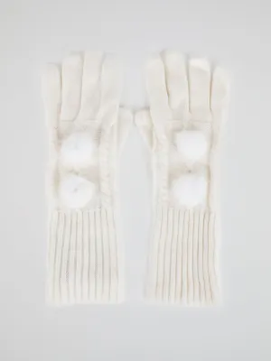 White Mink Fur Pom Pom Gloves