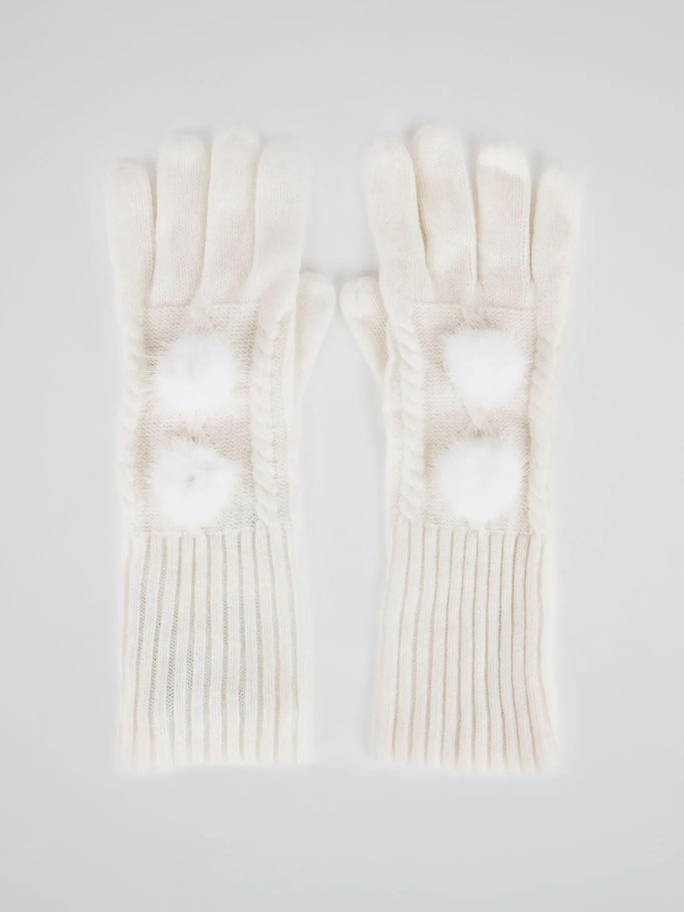 White Mink Fur Pom Pom Gloves