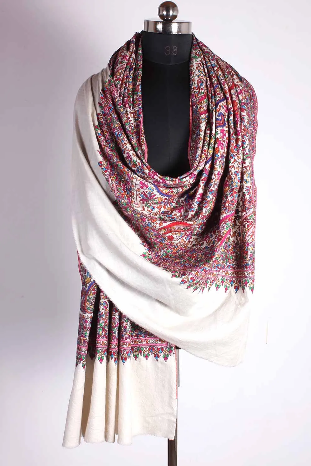 white Paper Machie Cashmere Pashmina Shawl