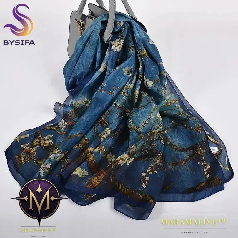 Winter Fashion Women's Scarf Hot Sale Mulberry Silk Scarves Shawl Female Long Silk Scarf Blue and Coffee 180*110cm