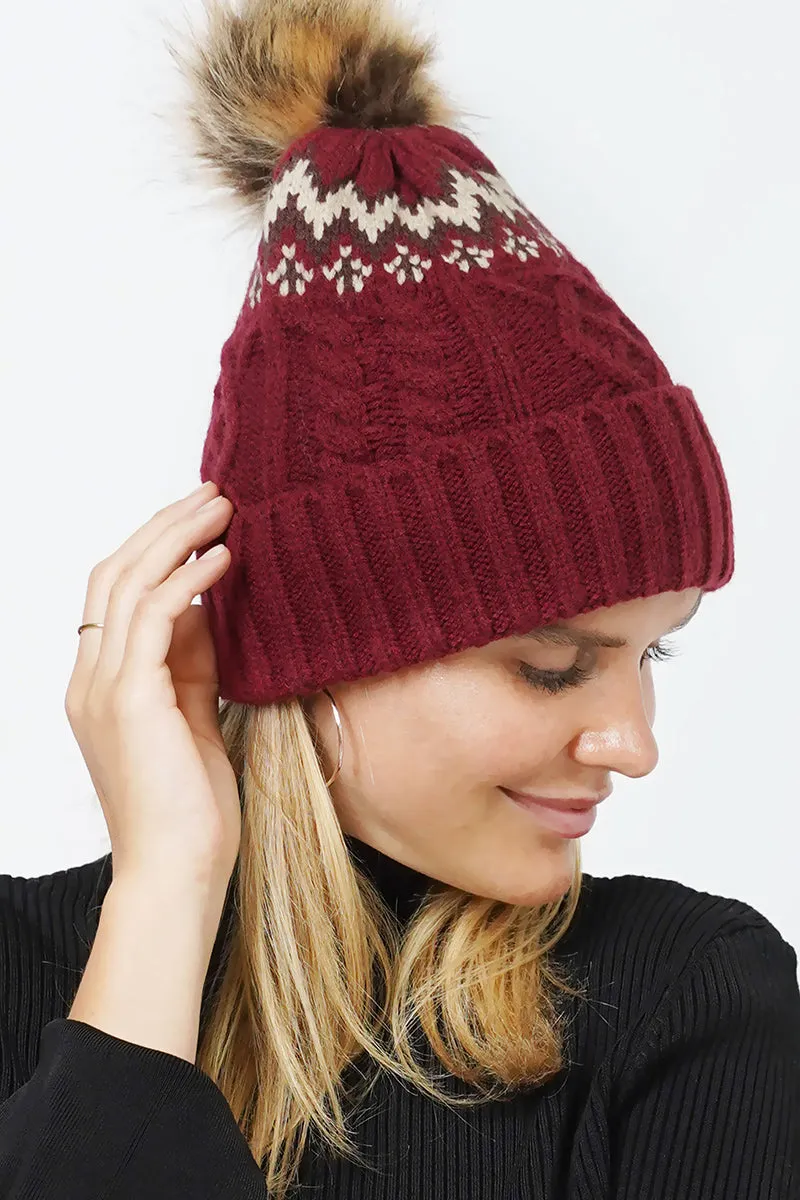 Winter Outing Pom Pom Beanie, Burgundy