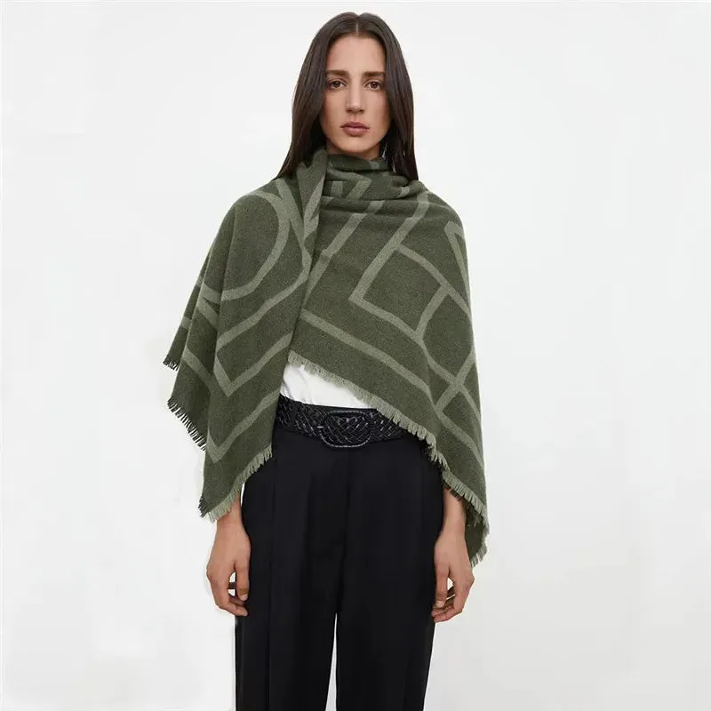 Winter Soft Cashmere Scarf Women Geometric Scarves Letters Shawls Wraps Thicken Warm Unisex Basic Blanket Tassel Pashmina Stoles