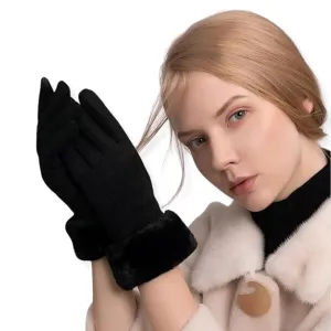 Women Cute design Plush Fur Cuff Winter Gloves Windproof Cold Resistant Warm Snuggle Season Gloves: Cozy Comfort, Touchscreen Magic (Winter's Luxe Essential)