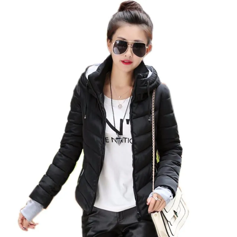 Womens Jackets Medium-Long Down Cotton Parka Plus Size Jacket Coat Slim Ladies Casual Clothing Navy and Black