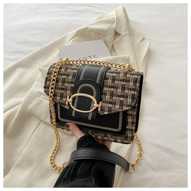 Women's Personalized Trendy Plaid Simple Metal Chain Shoulder Bags