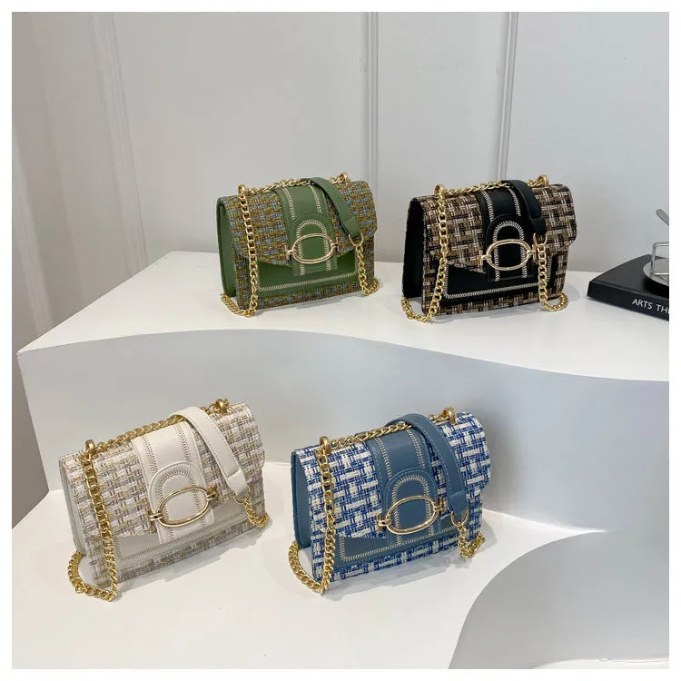 Women's Personalized Trendy Plaid Simple Metal Chain Shoulder Bags