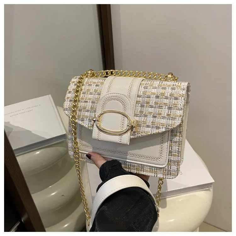 Women's Personalized Trendy Plaid Simple Metal Chain Shoulder Bags