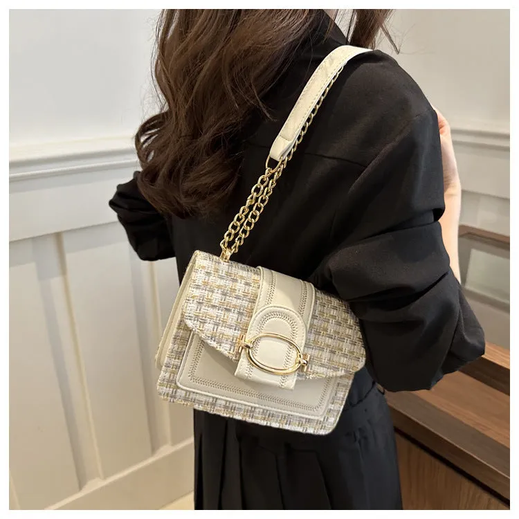 Women's Personalized Trendy Plaid Simple Metal Chain Shoulder Bags