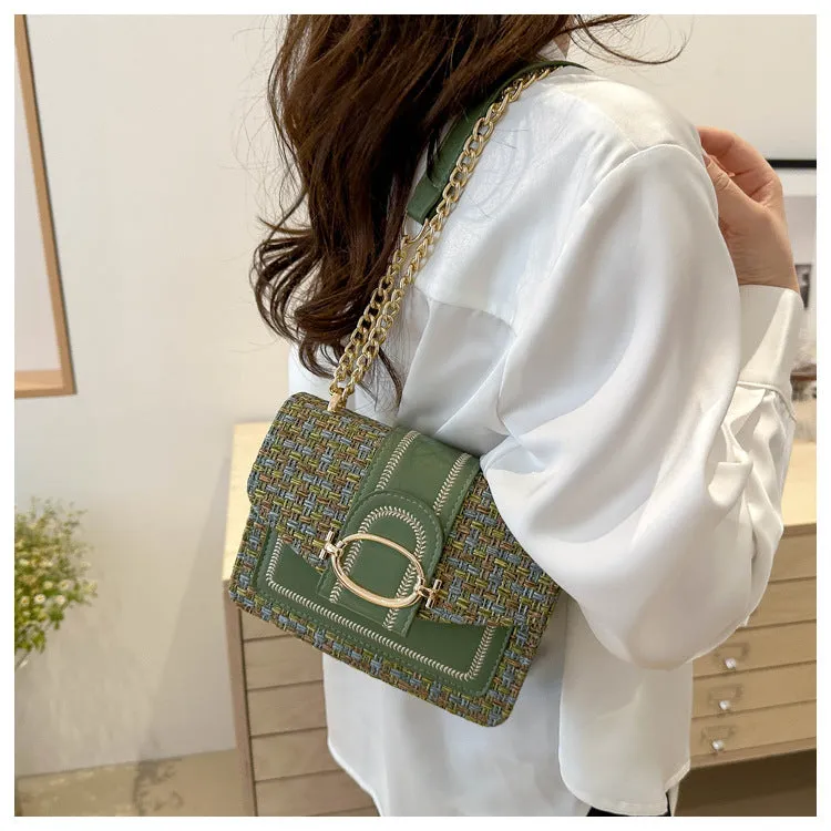 Women's Personalized Trendy Plaid Simple Metal Chain Shoulder Bags