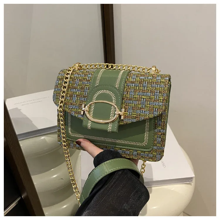 Women's Personalized Trendy Plaid Simple Metal Chain Shoulder Bags