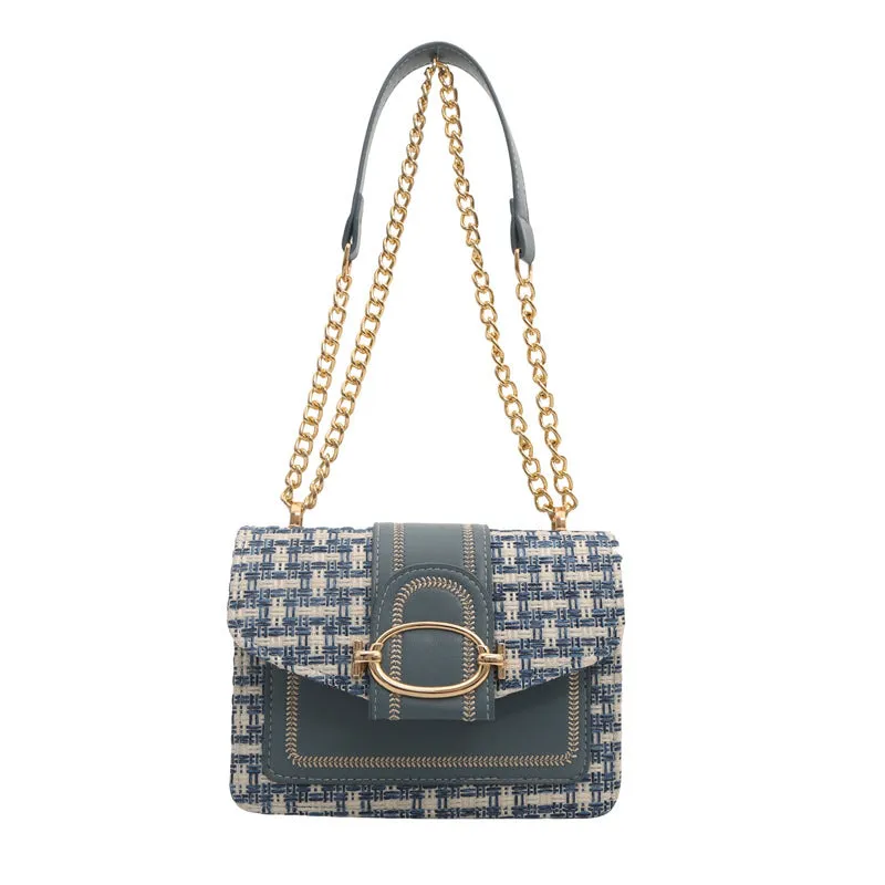 Women's Personalized Trendy Plaid Simple Metal Chain Shoulder Bags