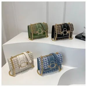 Women's Personalized Trendy Plaid Simple Metal Chain Shoulder Bags