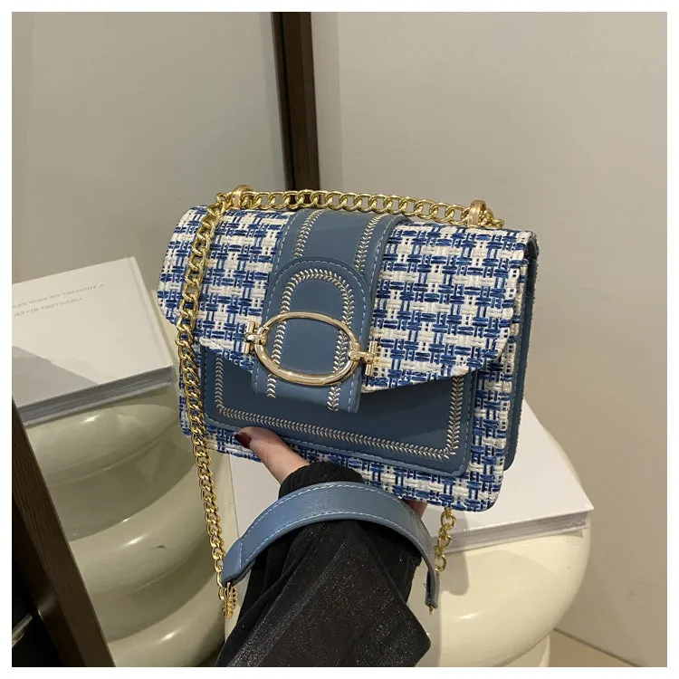 Women's Personalized Trendy Plaid Simple Metal Chain Shoulder Bags