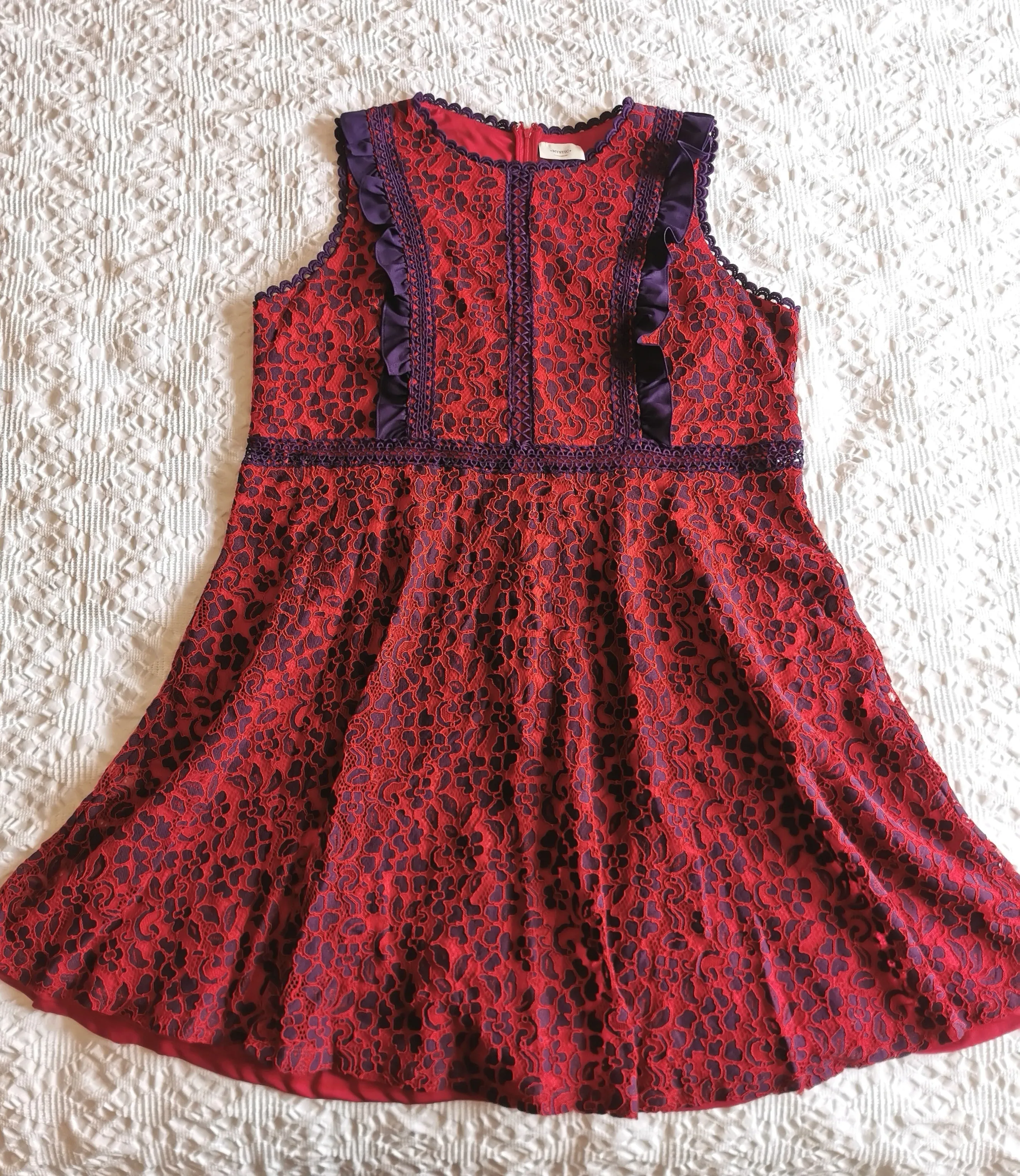 WOMENS PLUS SIZE 2X (18/20) - MYSTIC LOS ANGELES, Embroidered A-line Lace and Crothet Dress EUC B58