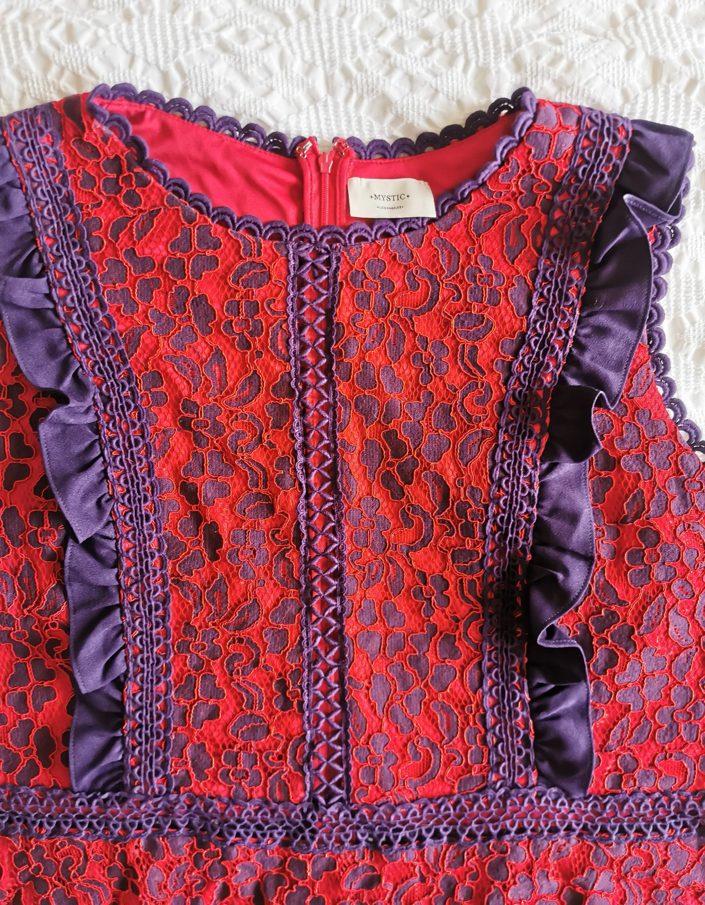 WOMENS PLUS SIZE 2X (18/20) - MYSTIC LOS ANGELES, Embroidered A-line Lace and Crothet Dress EUC B58