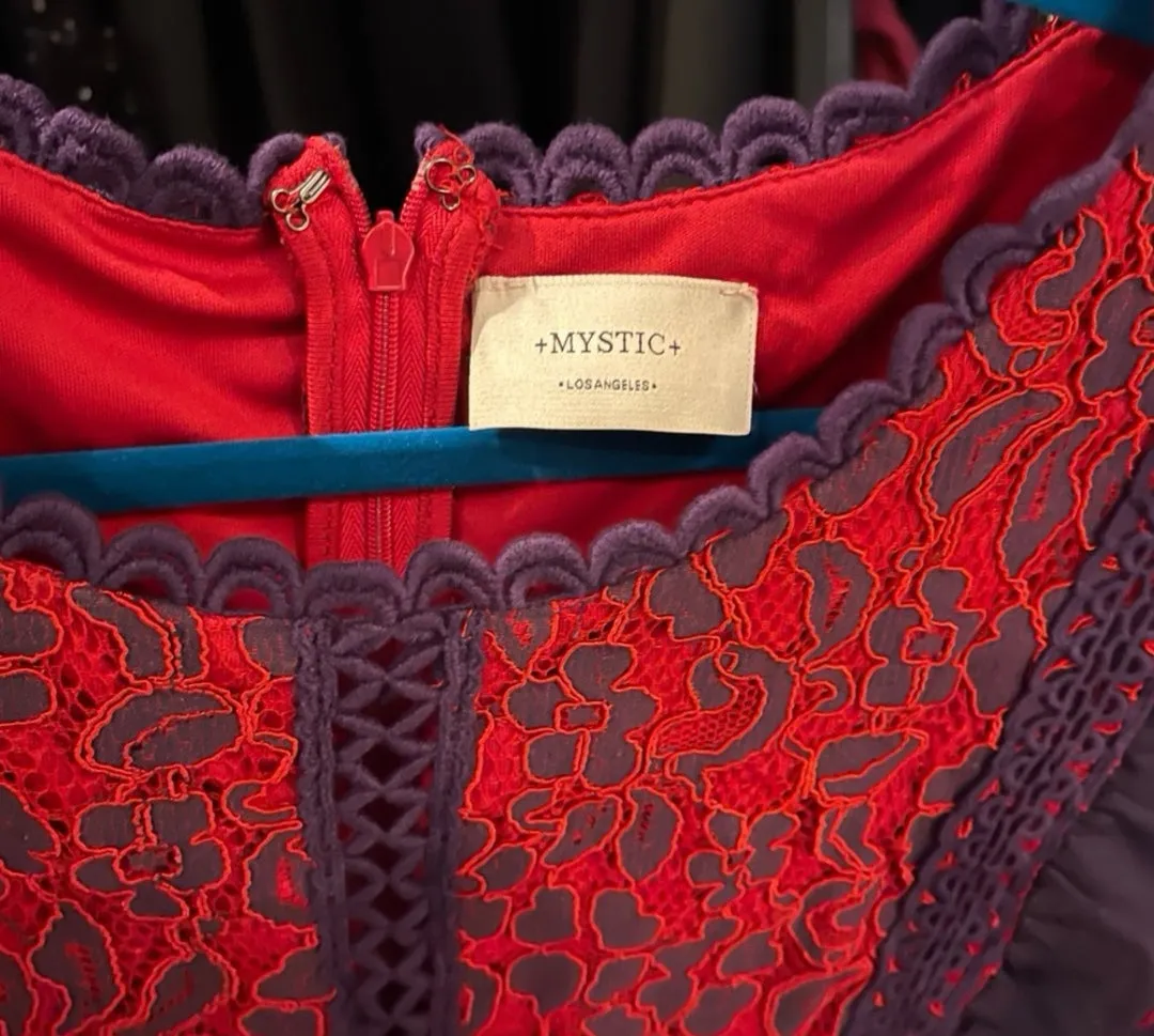 WOMENS PLUS SIZE 2X (18/20) - MYSTIC LOS ANGELES, Embroidered A-line Lace and Crothet Dress EUC B58