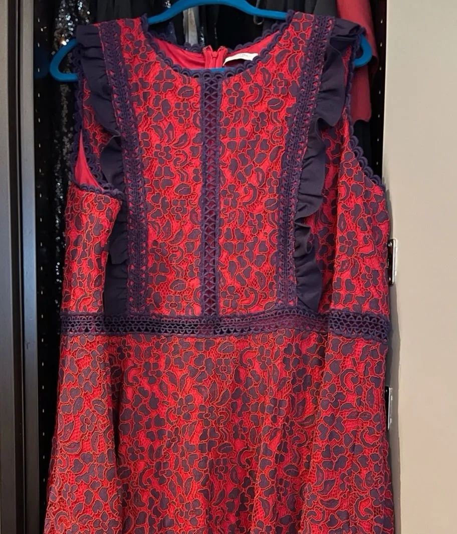 WOMENS PLUS SIZE 2X (18/20) - MYSTIC LOS ANGELES, Embroidered A-line Lace and Crothet Dress EUC B58