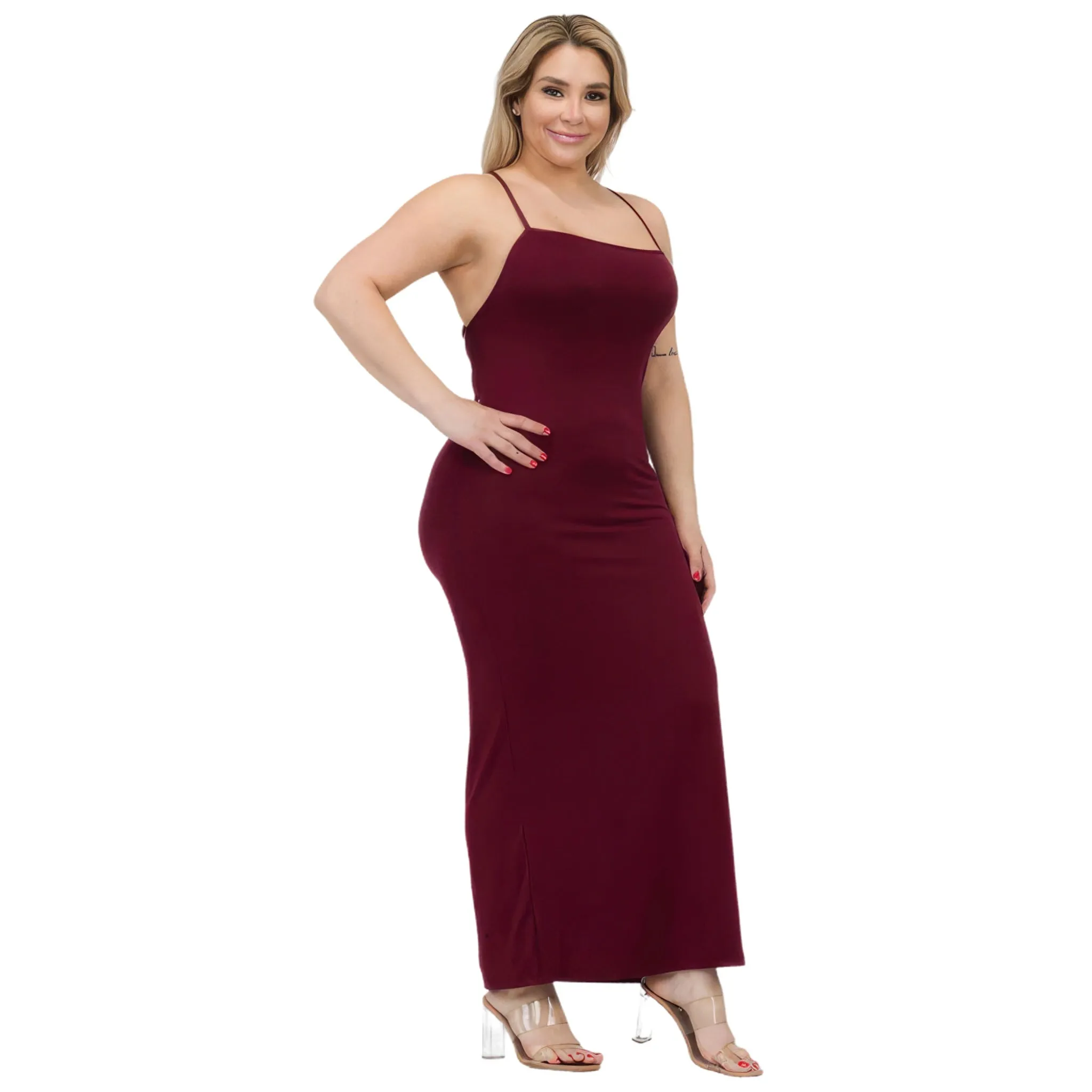 Women's Plus Size Crisscross Back Split Thigh Maxi Dress