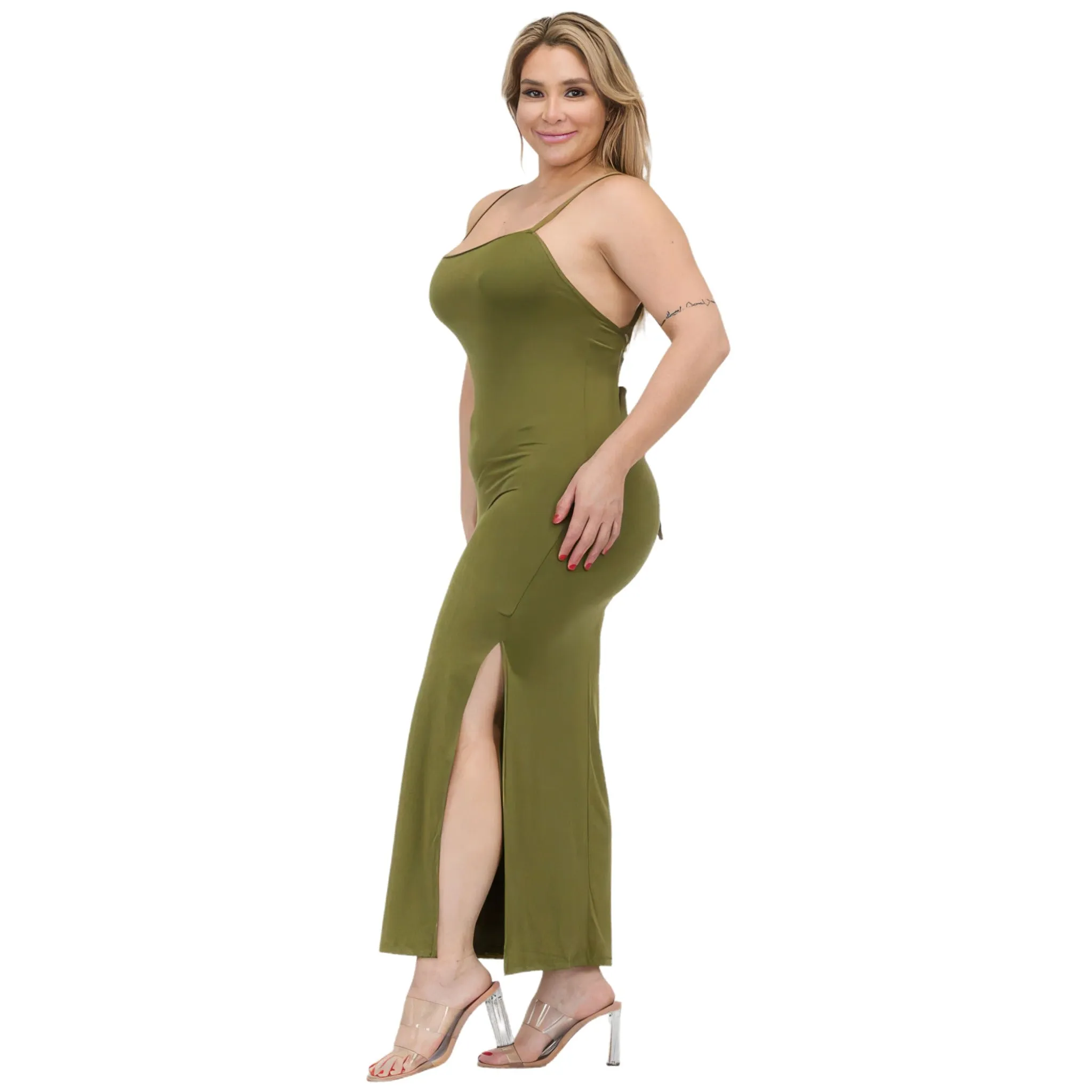 Women's Plus Size Crisscross Back Split Thigh Maxi Dress