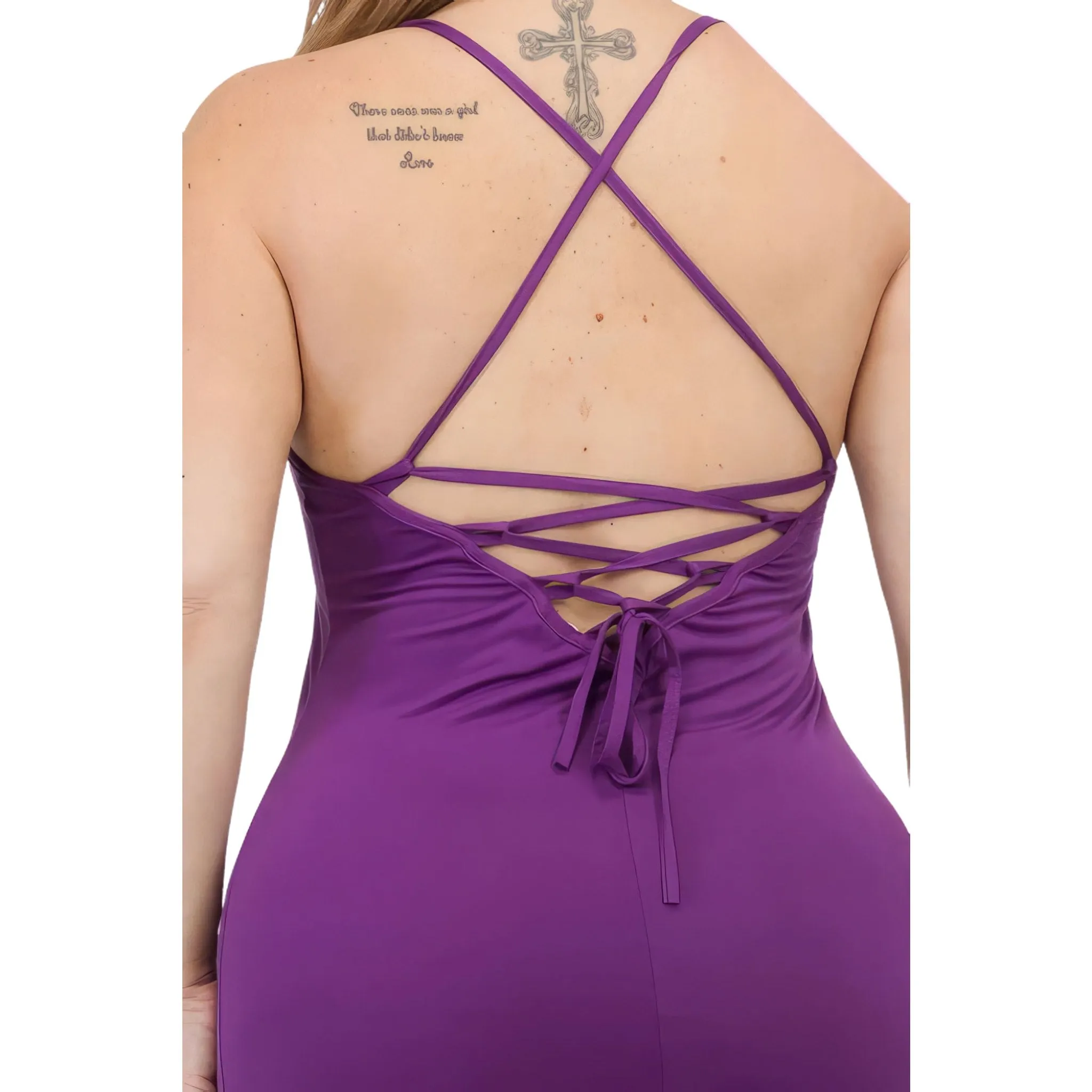 Women's Plus Size Crisscross Back Split Thigh Maxi Dress