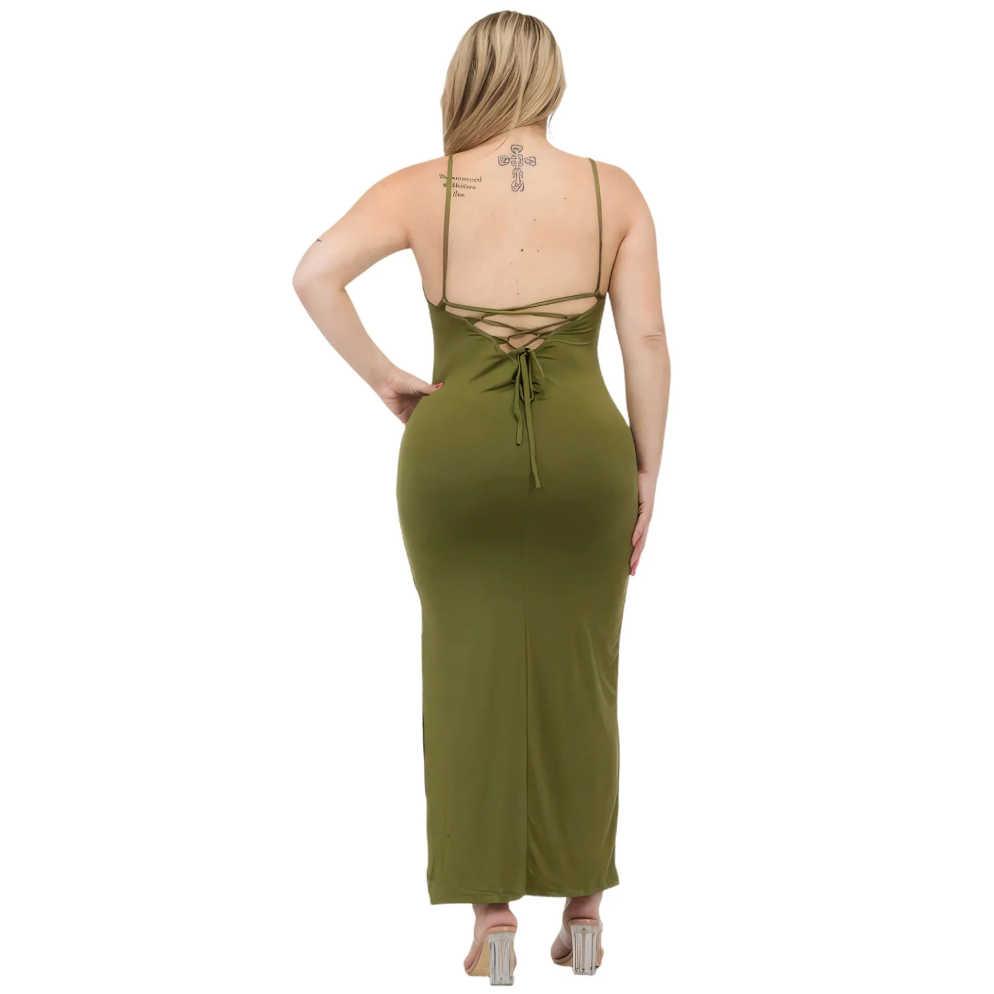 Women's Plus Size Crisscross Back Split Thigh Maxi Dress