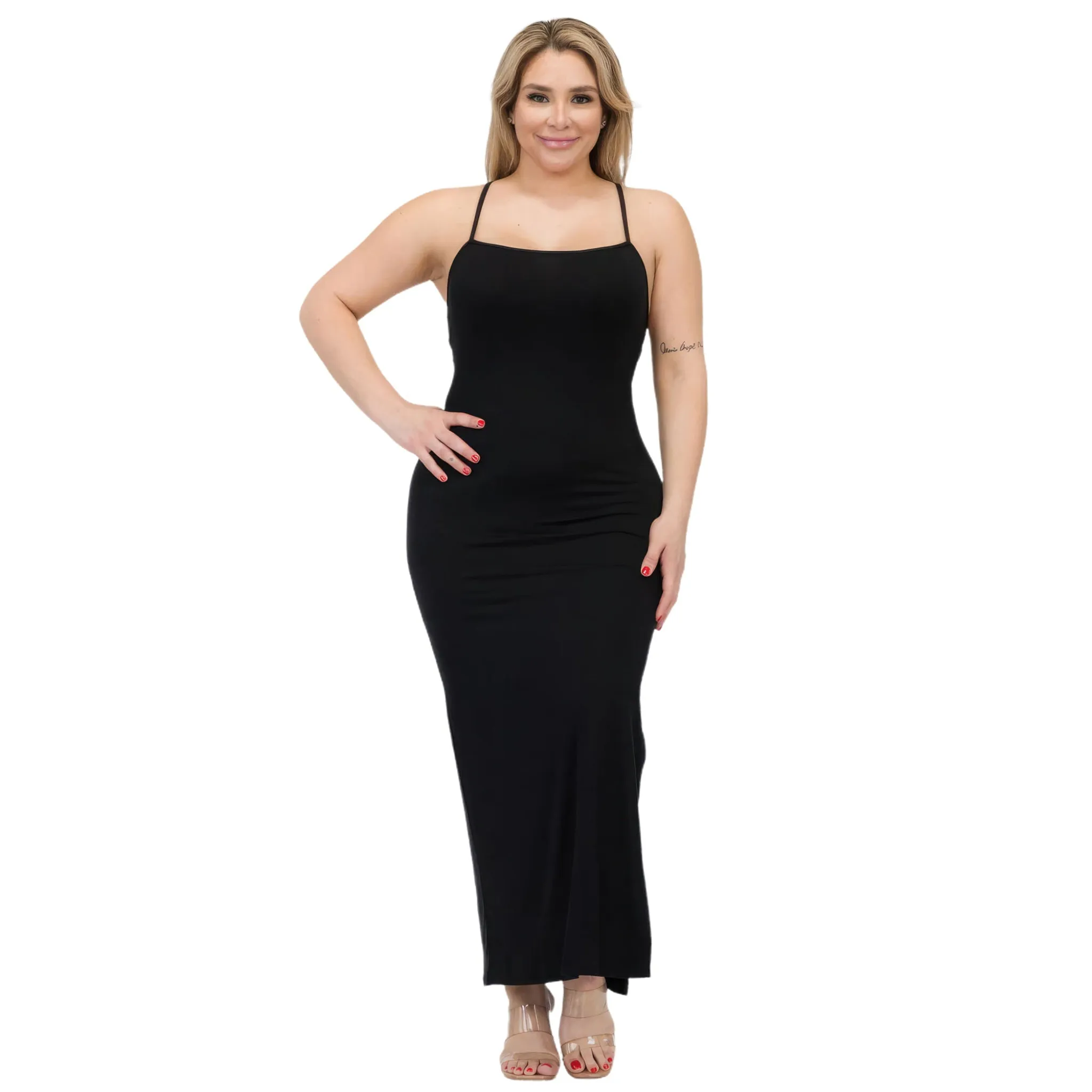 Women's Plus Size Crisscross Back Split Thigh Maxi Dress
