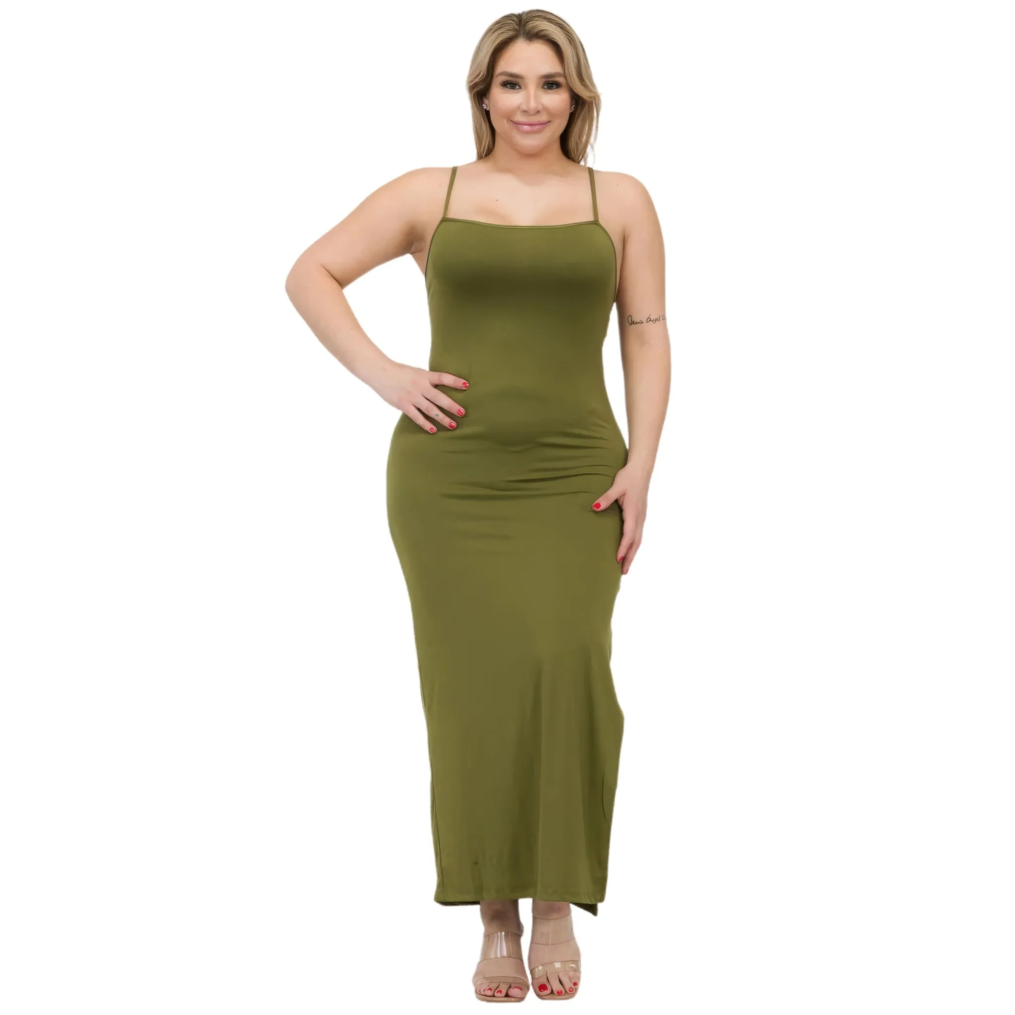 Women's Plus Size Crisscross Back Split Thigh Maxi Dress