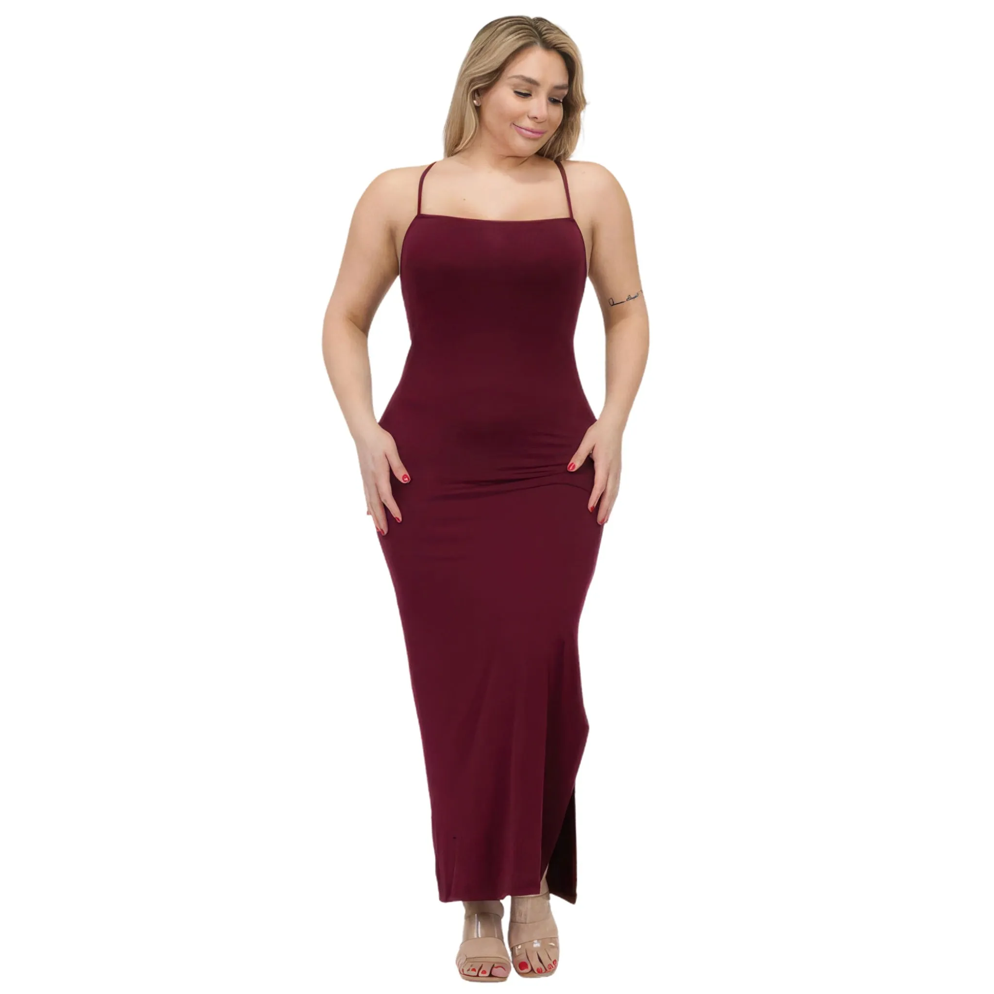 Women's Plus Size Crisscross Back Split Thigh Maxi Dress